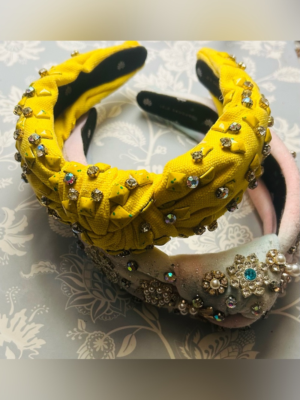 Lele Sadoughi lot of 2 embellished crystal pearl headbands hair accessories